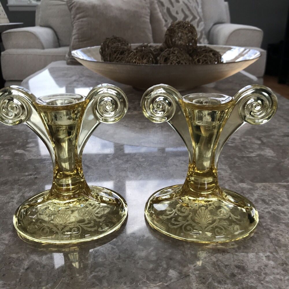 Vintage Yellow Topaz Forstoria Versailles Candle Holders